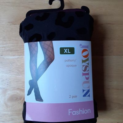 Joyspun Woman's Opaque/Pattern Tights ( 2  Pair) Size XL  NEW WITH TAGS